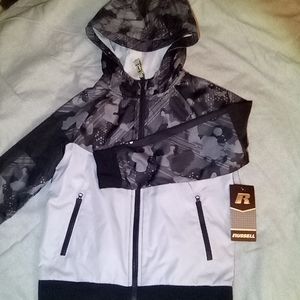 Russell Hooded Wind Jacket NWT Grey/Black Size 6-7